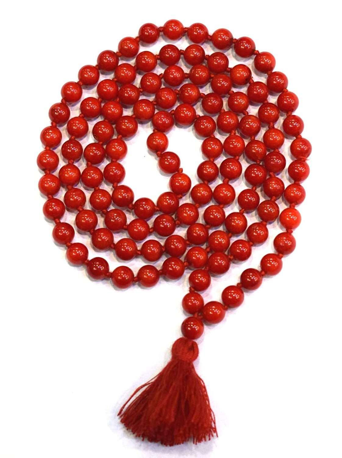 Mansha Puran Natural Red Coral (Moonga) Mala Necklace – 108 Bead Meditation & Prayer Mala – Spiritual Gemstone Yoga Mala Beads (8 MM)