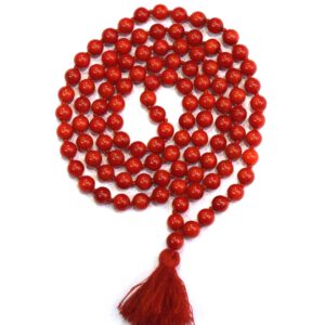Mansha Puran Natural Red Coral (Moonga) Mala Necklace – 108 Bead Meditation & Prayer Mala – Spiritual Gemstone Yoga Mala Beads (7 MM)