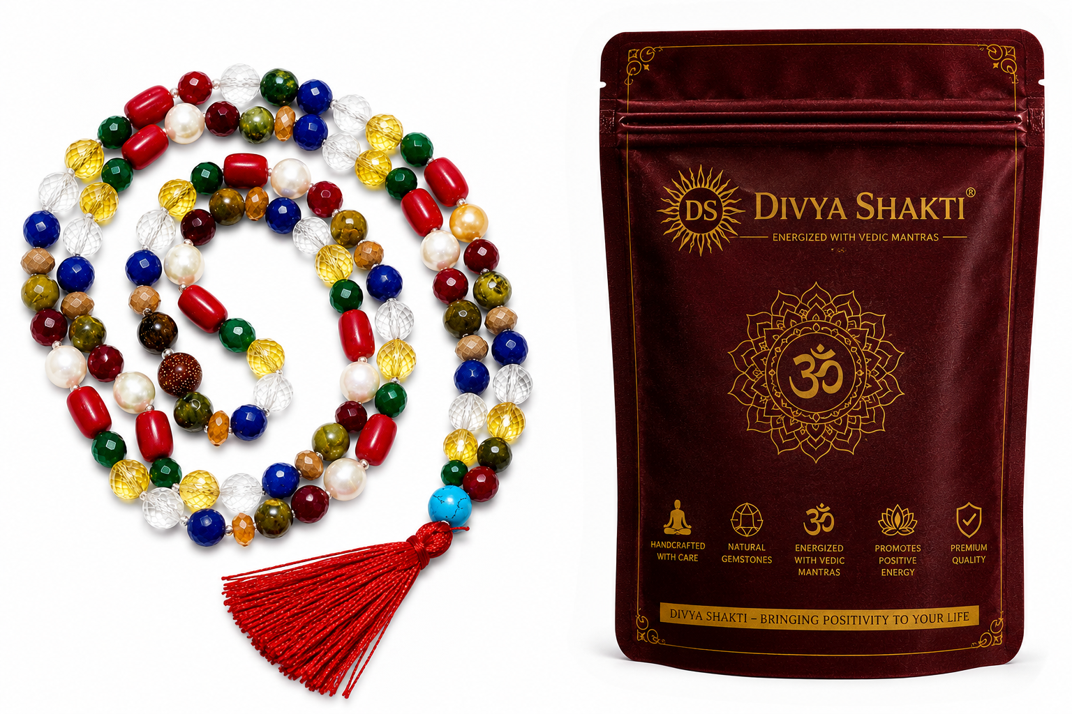 Mansha Puran Diamond Cut Navgrah / Navratna Mala Rosary 72+1 Beads - Image 3