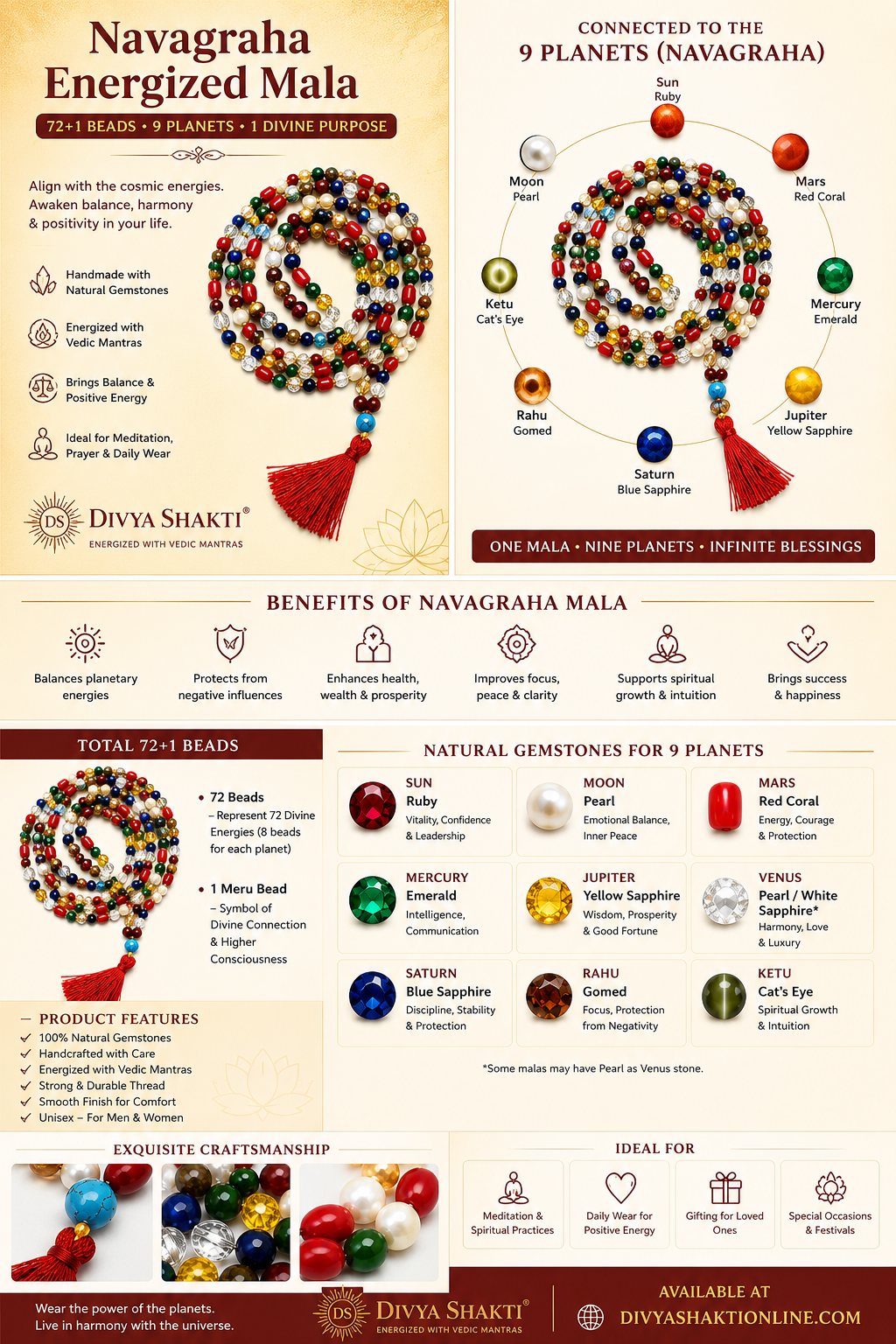 Mansha Puran Diamond Cut Navgrah / Navratna Mala Rosary 72+1 Beads - Image 6
