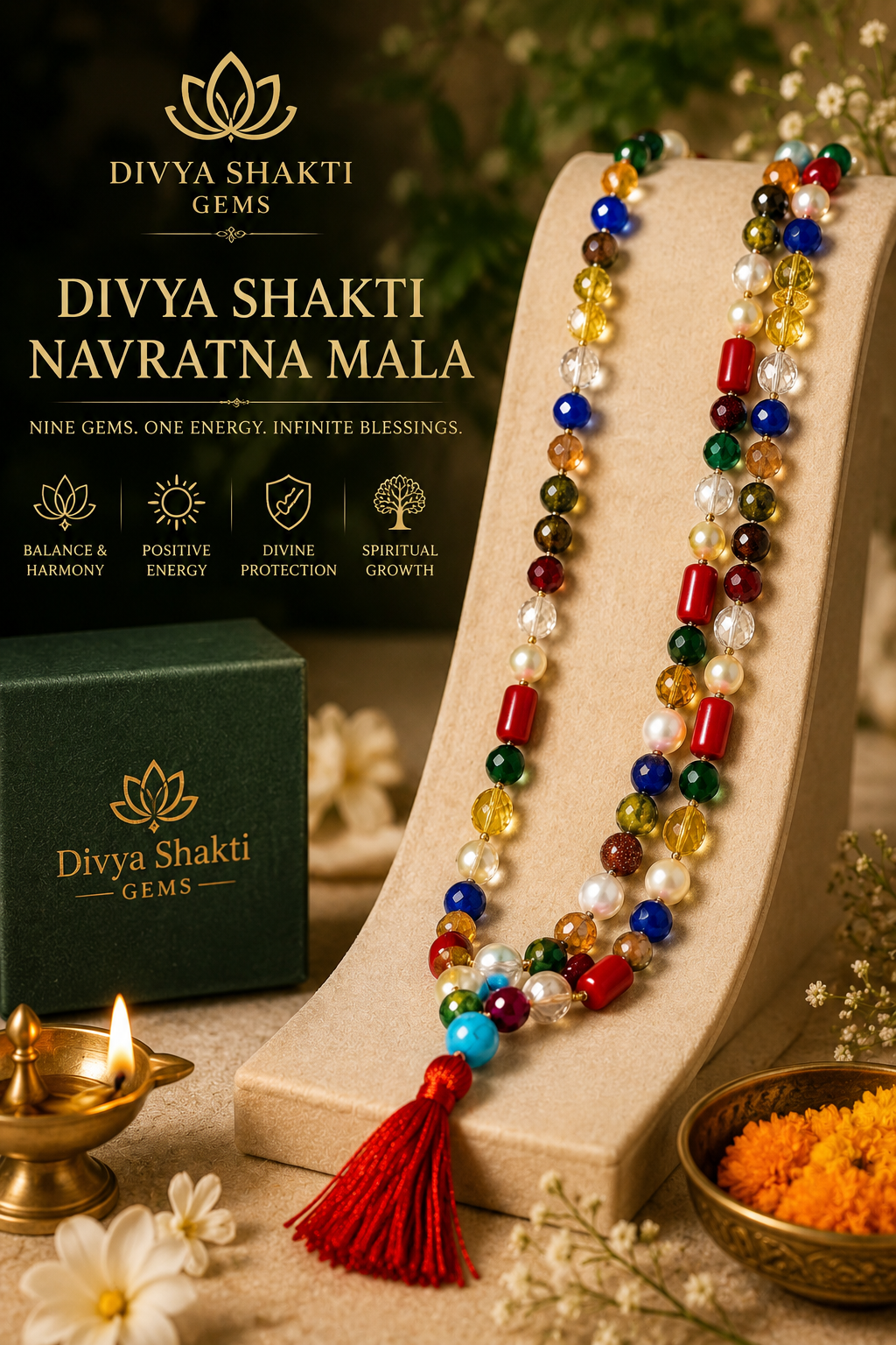 Mansha Puran Diamond Cut Navgrah / Navratna Mala Rosary 72+1 Beads - Image 2