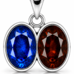 Divya Shakti Blue Sapphire (Neelam) & Hessonite (Gomed) Silver Dual Pendant for Discipline & Ambition