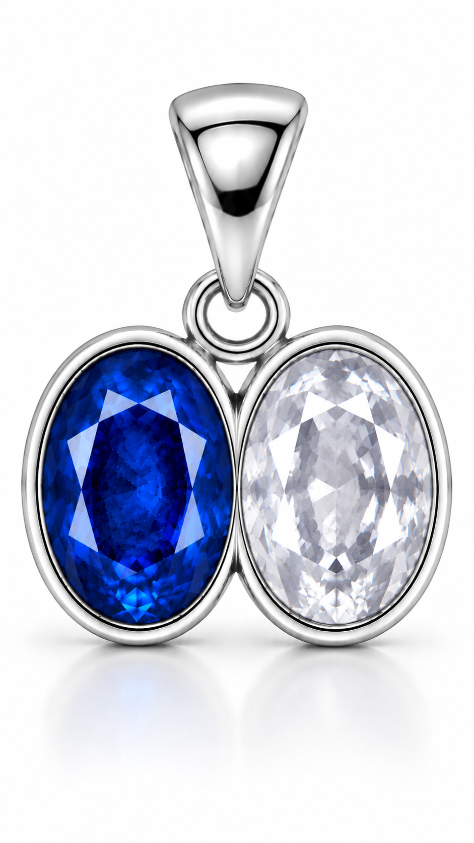 Divya Shakti Blue Sapphire (Neelam) & White Sapphire Silver Dual Pendant for Prosperity & Discipline