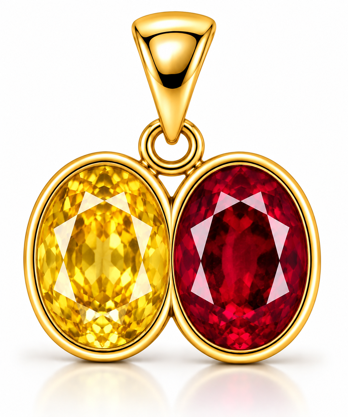 Divya Shakti Ruby (Manik) & Yellow Sapphire (Pukhraj) Panchadhatu Dual Pendant for Leadership & Prosperity