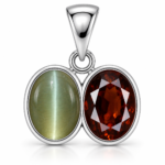 Divya Shakti Cat’s Eye (Lehsunia) & Hessonite (Gomed) Silver Dual Pendant for Intuition & Transformation