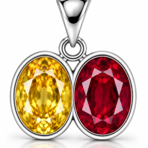 Divya Shakti Ruby (Manik) & Yellow Sapphire (Pukhraj) Silver Dual Pendant for Leadership & Prosperity