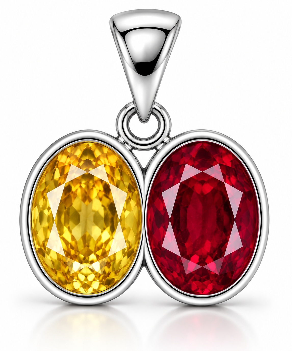 Divya Shakti Ruby (Manik) & Yellow Sapphire (Pukhraj) Silver Dual Pendant for Leadership & Prosperity