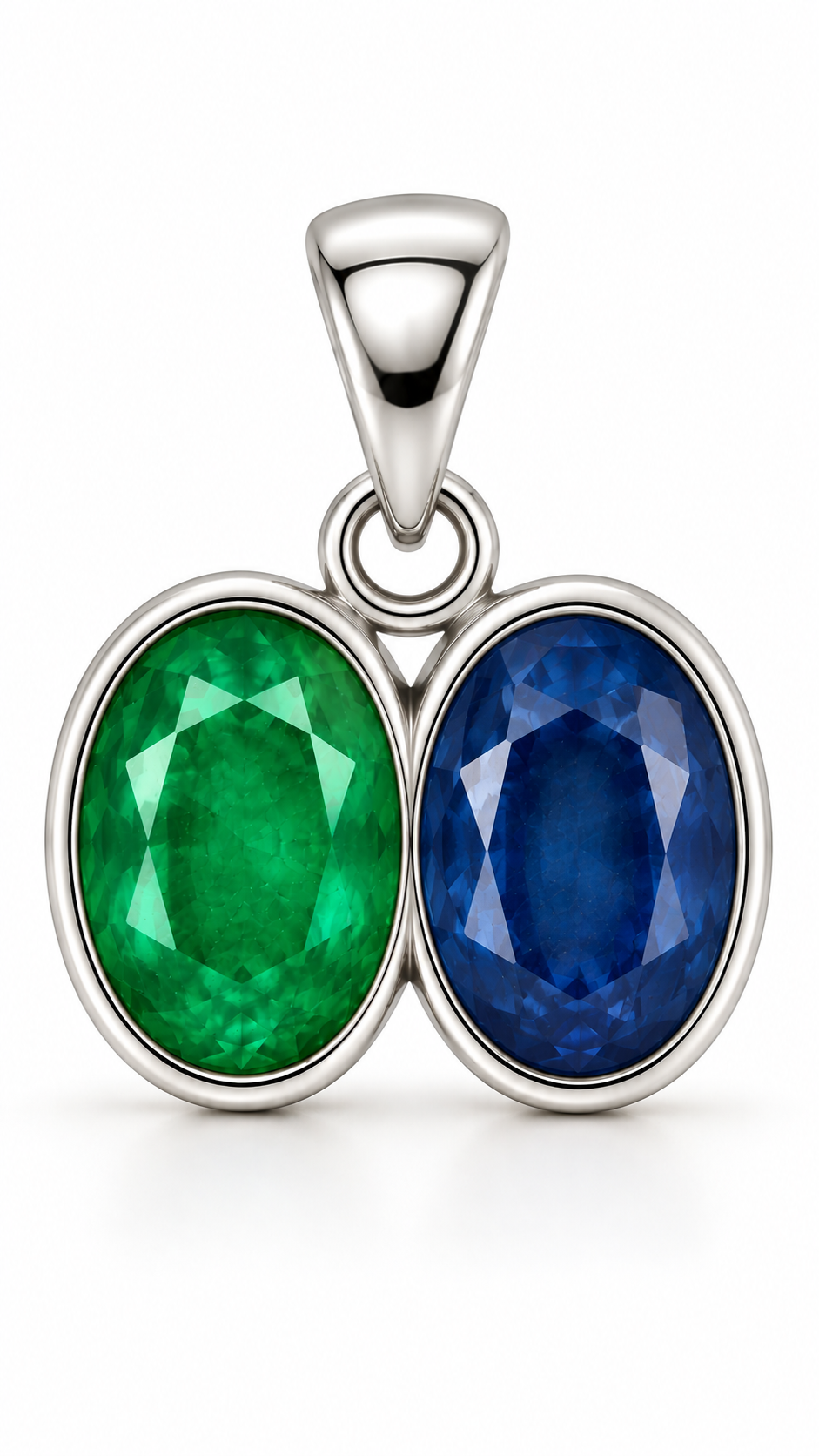 Divya Shakti Emerald (Panna) & Blue Sapphire (Neelam) Silver Dual Pendant for Intelligence & Discipline
