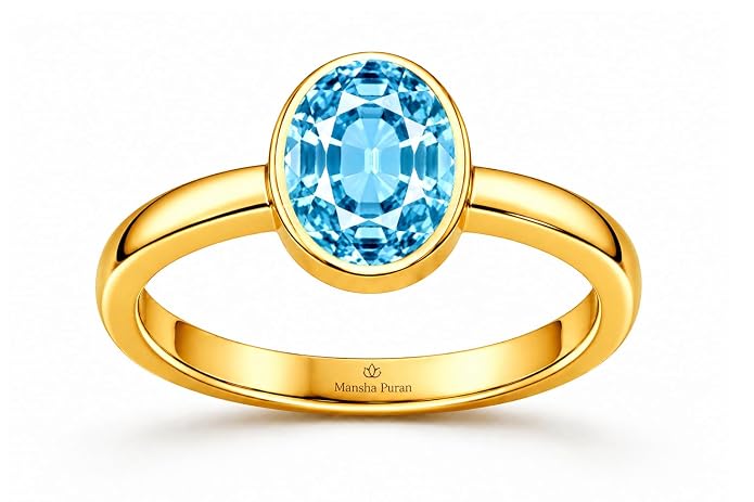 Natural Aquamarine Gemstone Energized Panchdhatu Plain ring for men and women
