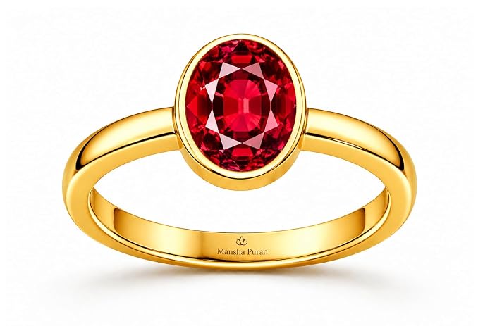 Natural Red Spinel Gemston Panchdhatu Plain Ring for Men and Women