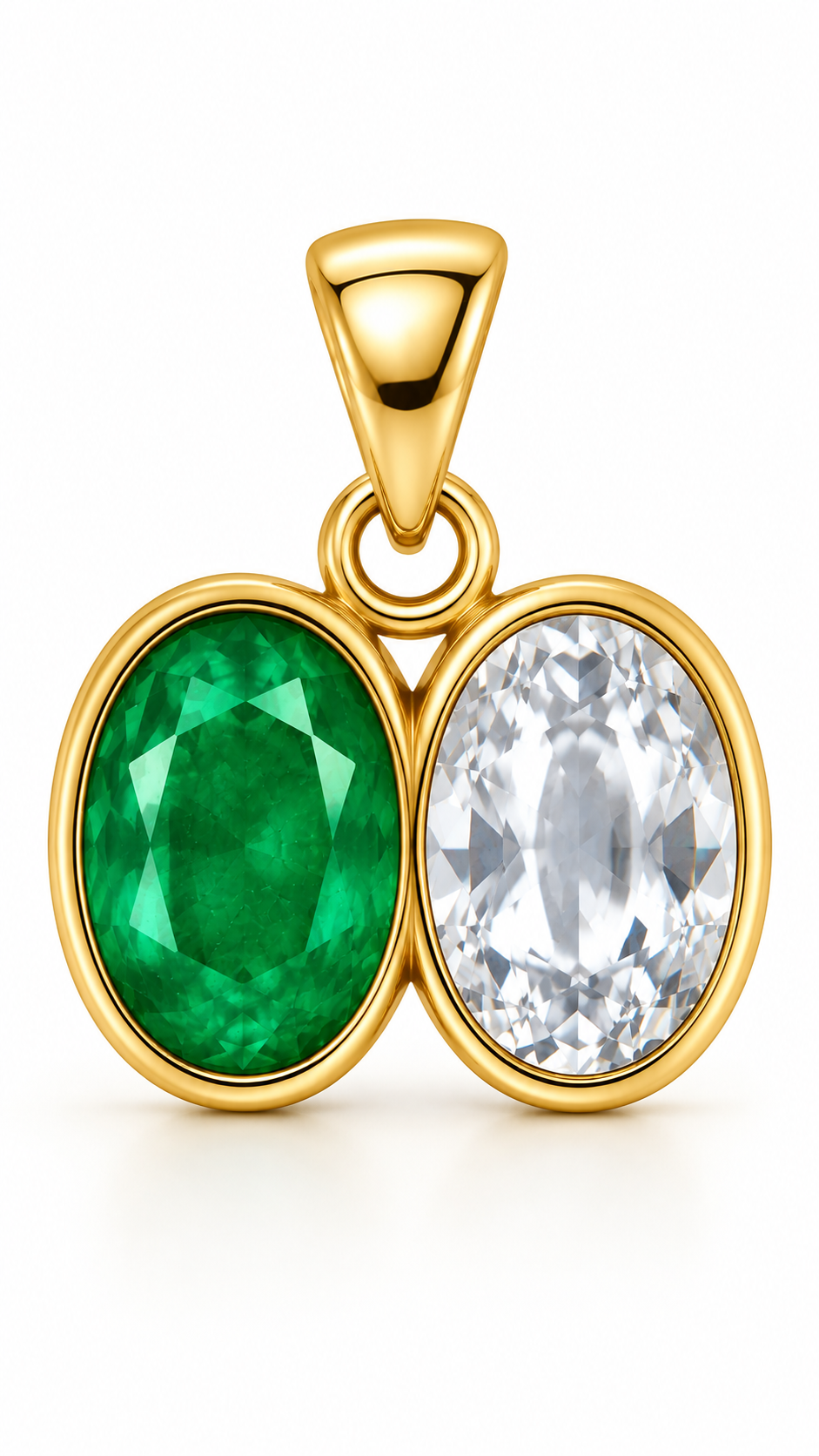 Divya Shakti Emerald (Panna) & White Sapphire Dual Panchadhatu Pendant for Creativity & Communication