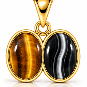 Divya Shakti Tiger Eye & Black Chalcedony (Sulemani Hakik) Panchadhatu Dual Pendant for Protection & Confidence