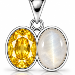 Divya Shakti Yellow Sapphire (Pukhraj) & Moonstone Silver Dual Pendant for Prosperity & Peace