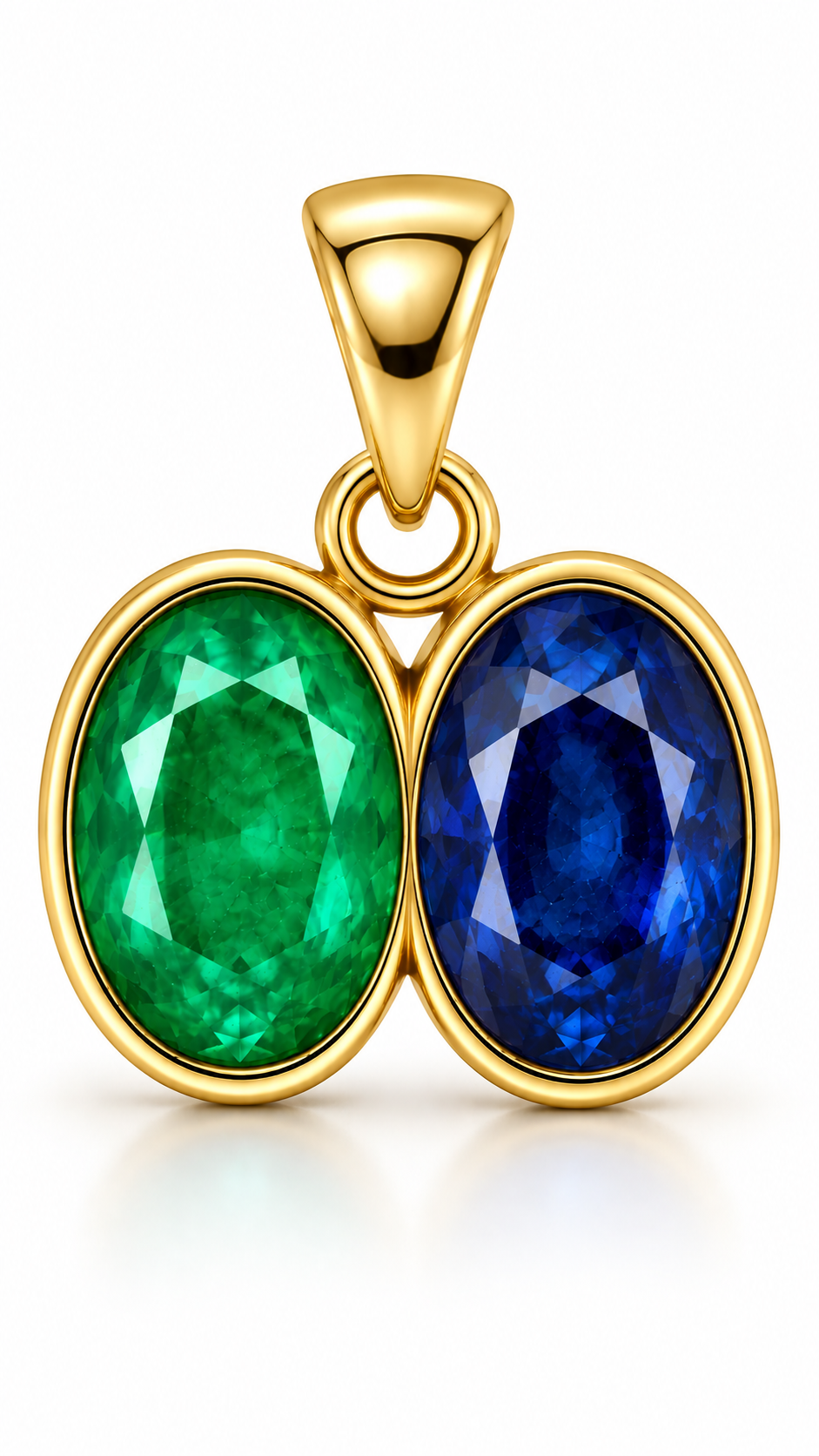 Divya Shakti Emerald (Panna) & Blue Sapphire (Neelam) Panchadhatu Dual Pendant for Intelligence & Discipline