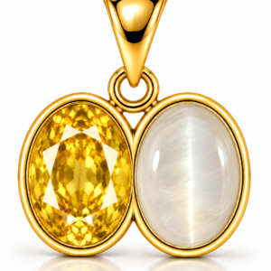 Divya Shakti Yellow Sapphire (Pukhraj) & Moonstone Panchadhatu Dual Pendant for Prosperity & Peace