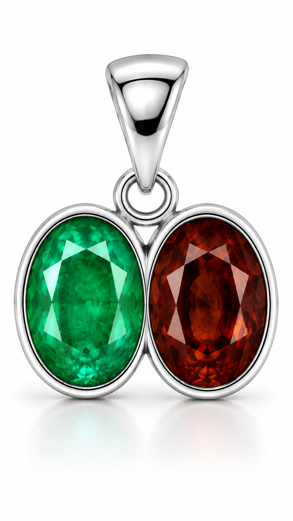 Divya Shakti Emerald (Panna) & Hessonite (Gomed) Silver Dual Pendant for Intelligence & Ambition