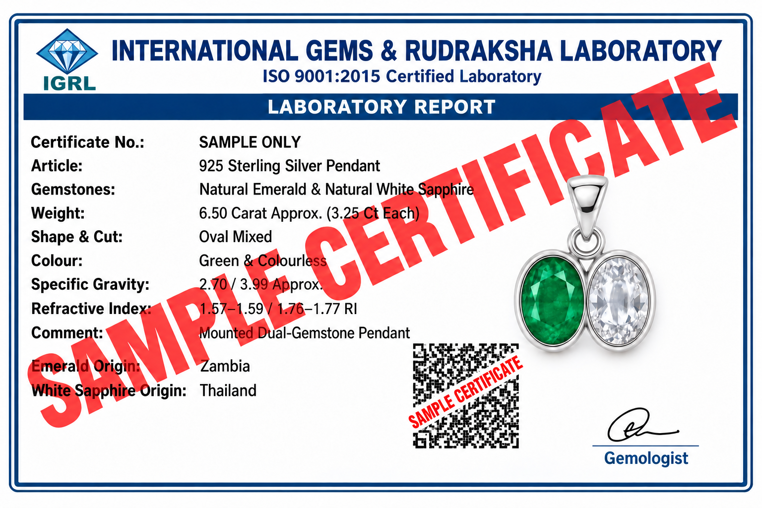Divya Shakti Emerald (Panna) & White Sapphire Dual Silver Pendant for Creativity & Communication - Image 2