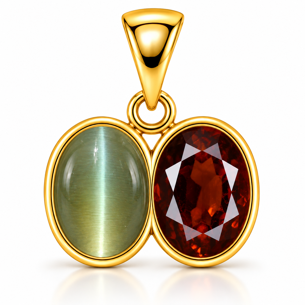 Divya Shakti Cat’s Eye (Lehsunia) & Hessonite (Gomed) Panchadhatu Dual Pendant for Intuition & Transformation