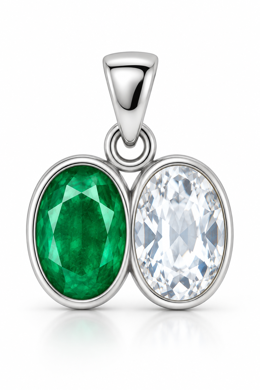 Divya Shakti Emerald (Panna) & White Sapphire Dual Silver Pendant for Creativity & Communication