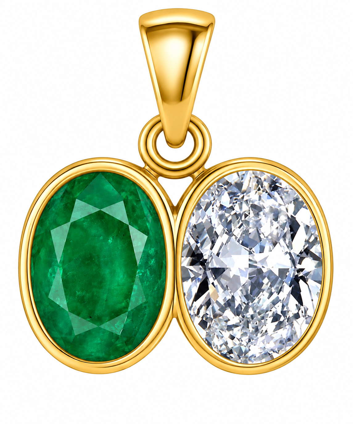 Divya Shakti Emerald (Panna) & American Diamond Panchadhatu Dual Pendant for Prosperity & Communication