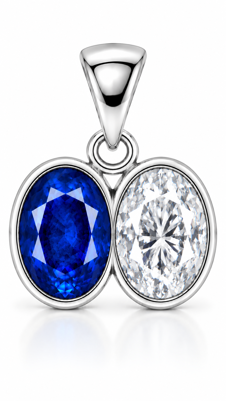 Divya Shakti Blue Sapphire (Neelam) & American Diamond Silver Dual Pendant for Success & Stability