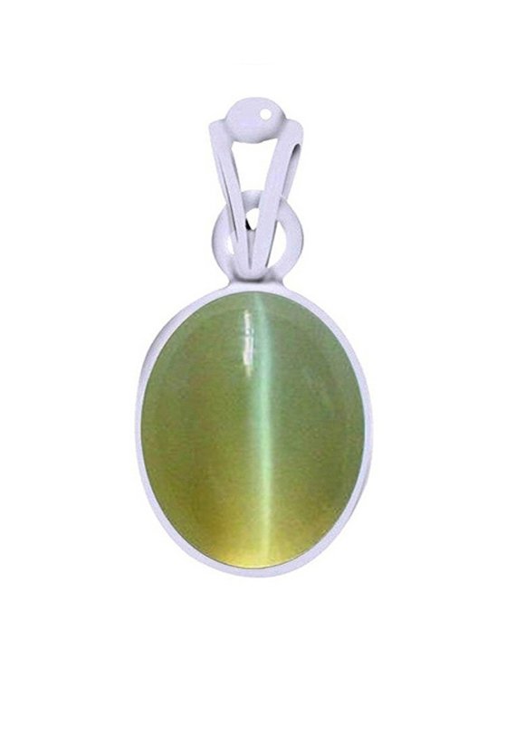 Divya Shakti Cats Eye Lehsunia Energized Gemstone Silver Pendant Natural AAA Quality