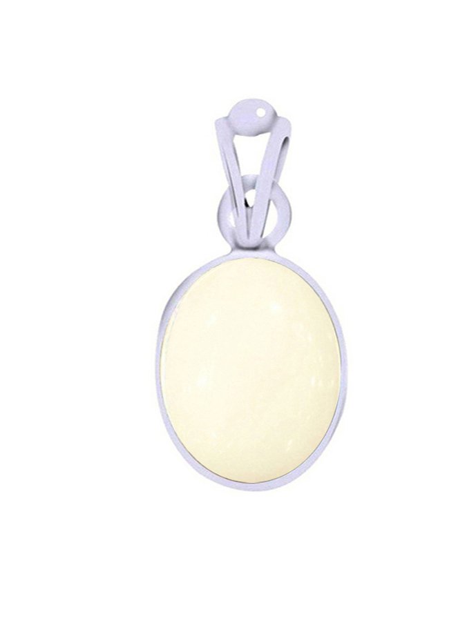 Divya Shakti Oval White Coral White Munga Energized Gemstone Silver Pendant Natural AAA Quality