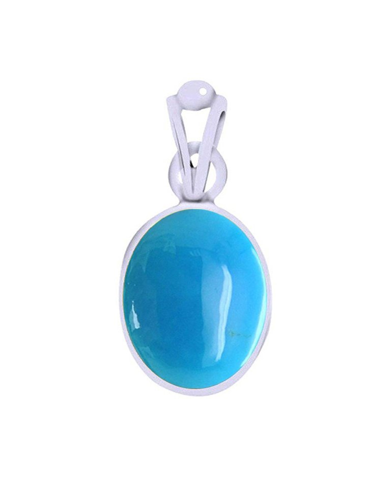 Divya Shakti Turquoise Feroja Energized Gemstone Silver Pendant Natural AAA Quality