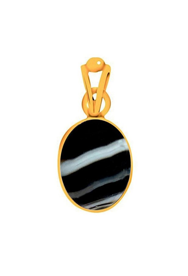 Divya Shakti Black Chalcedony Sulemani Hakik Energized Gemstone Panchadhatu Pendant Natural AAA Quality
