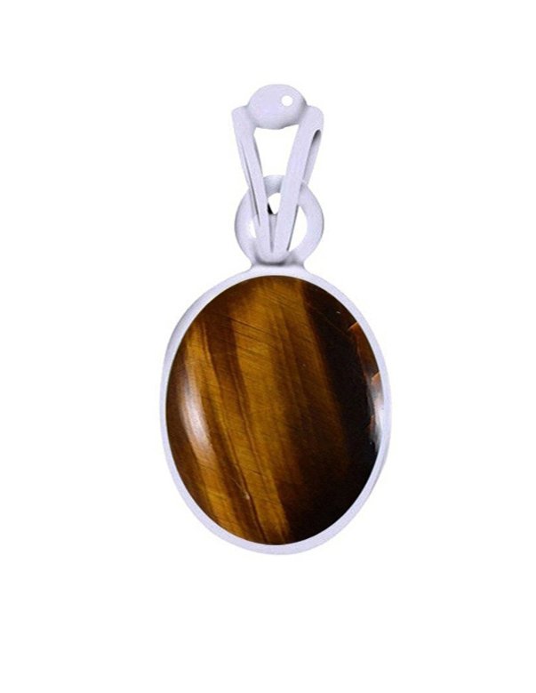 Divya Shakti Tigers Eye Chitti Energized Gemstone Silver Pendant Natural AAA Quality