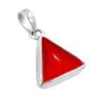 Divya Shakti Triangle Red Coral Red Munga Energized Gemstone Silver Pendant Natural AAA Quality