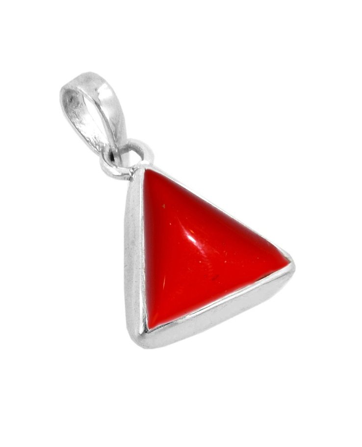 Divya Shakti Triangle Red Coral Red Munga Energized Gemstone Silver Pendant Natural AAA Quality