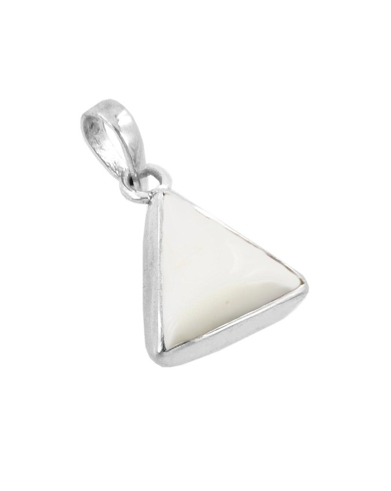 Divya Shakti Triangle White Coral White Munga Energized Gemstone Silver Pendant Natural AAA Quality